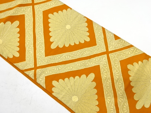 JAPANESE KIMONO / ANTIQUE FUKURO OBI / SILK / WOVEN RHOMBUS & FLOWER